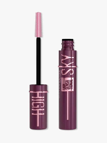 Maybelline New York Lash Sensational Sky High Mascara in Burgundy Haze in branded component on a light grray background